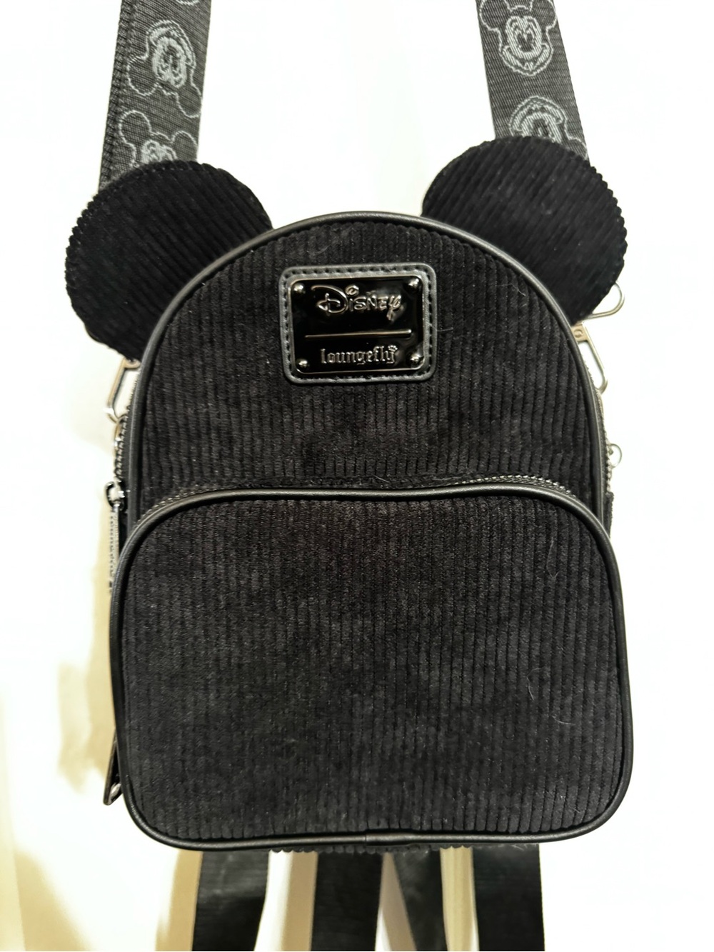 Loungefly Black Corduroy Mickey Ear Mini Backpack
